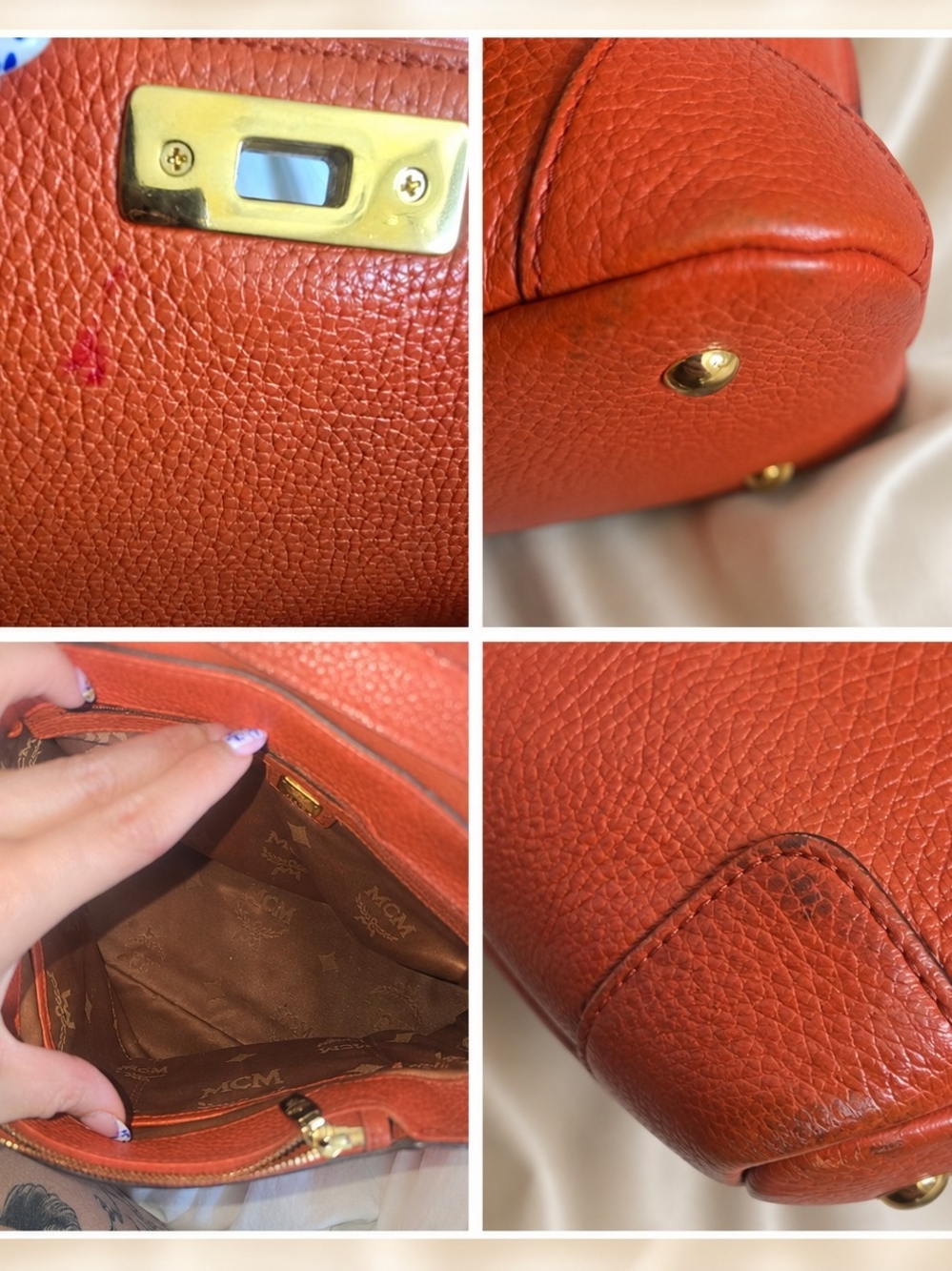 MCM Orange Pebbled Leather Satchel with Gold Hardware - Picture 2 of 2
